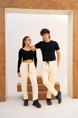 CREAM - PLEATED STRAIGTH TROUSER