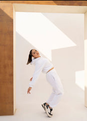 WOMEN WHITE POLAR FLEECE CROP HOODIE & JOGGER PANT CO-ORD SET