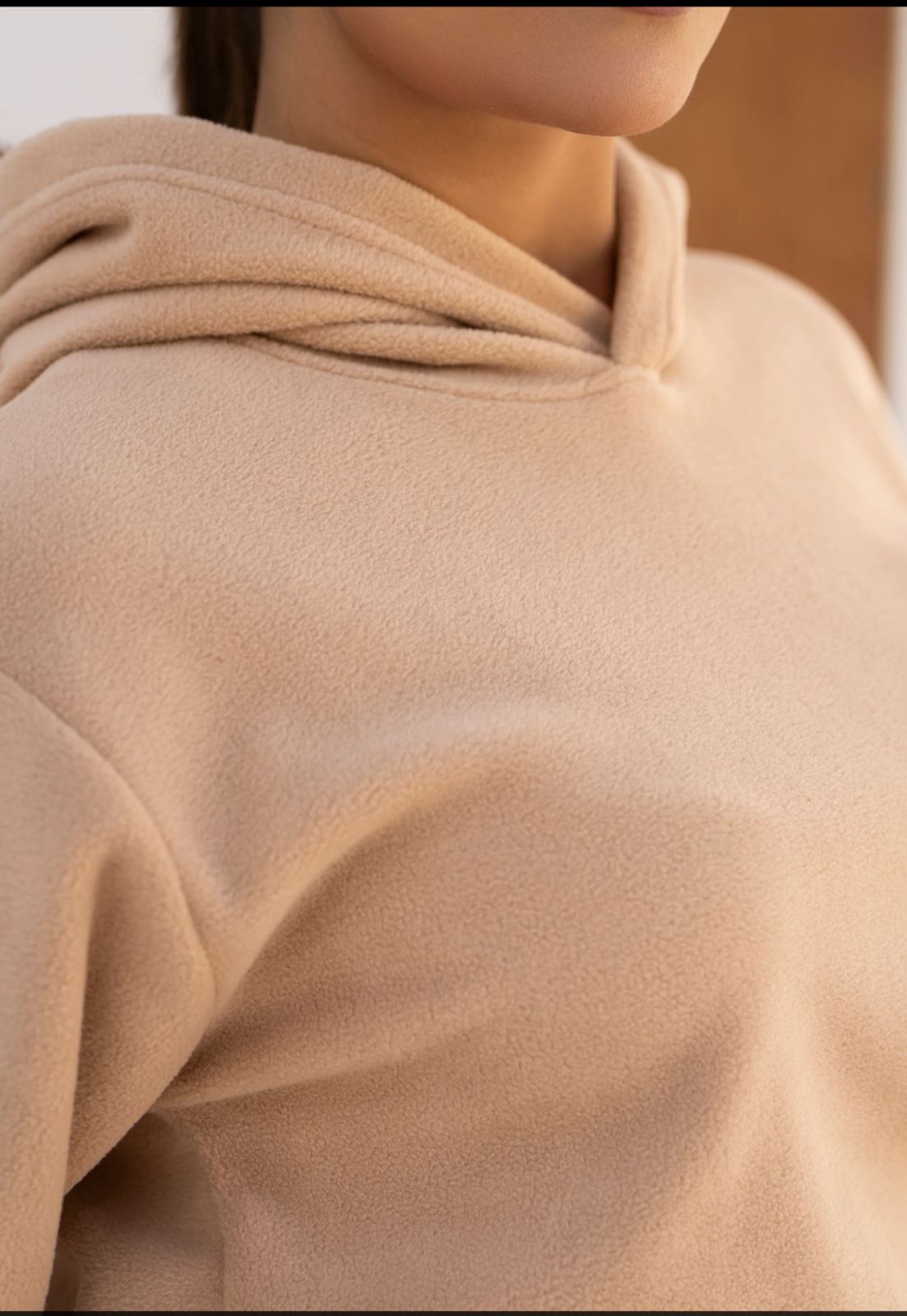 WOMEN KHAKI POLAR FLEECE CROP HOODIE & JOGGER PANT CO-ORD SET