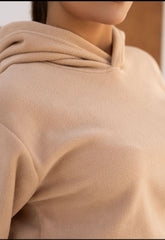 WOMEN KHAKI POLAR FLEECE CROP HOODIE & JOGGER PANT CO-ORD SET